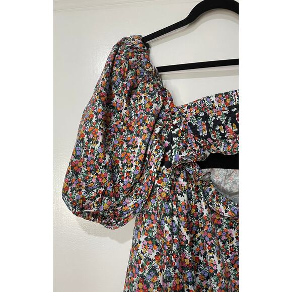 For Love & Lemons Hudson Mini Dress Black Floral Size Medium NWT Stretchy Back - Picture 10 of 15